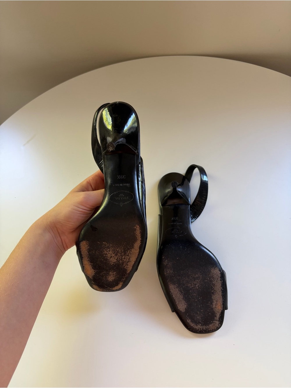Vintage Prada Black Patent Leather Slingback Kitten Heels - Picture 5 of 6